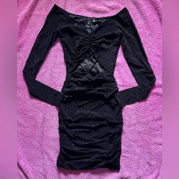 black studded bodycon dress Hailee Studded Velvet Dress- Black Black / L main image 1